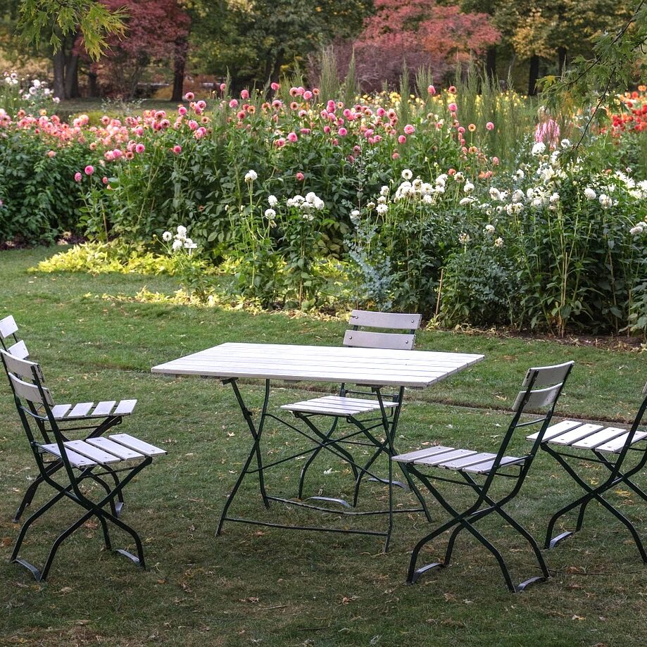 seating in a cottage garden