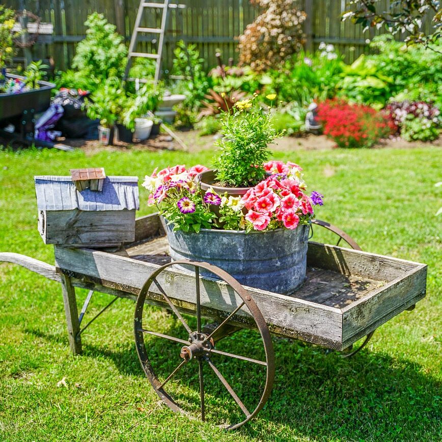 vintage decor in a cottage garden